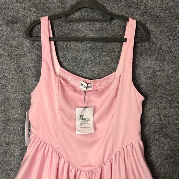 NEW Princess Polly Straplie Mini Dress Pink Satin‎ Smocked Bust Square Neck 10 - Picture 4 of 11